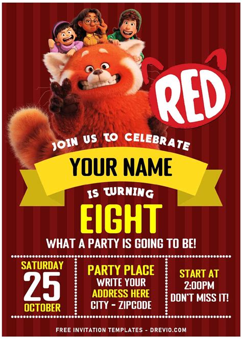 turning red birthday invitation|turning red birthday party template.